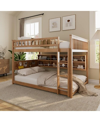 Streamdale Furniture Full over Full Bunk Bed with Shelving, Led Lights, and Pegboard