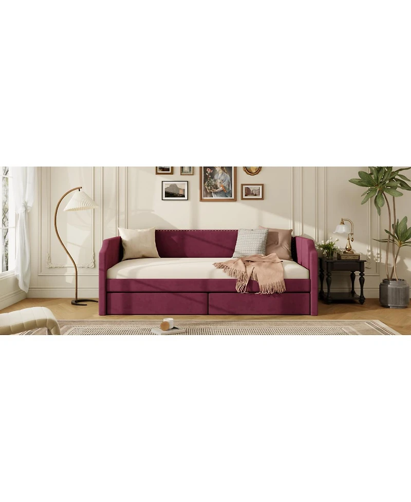 Streamdale Furniture Twin Size Velvet Upholstered Daybed with 2 Drawers