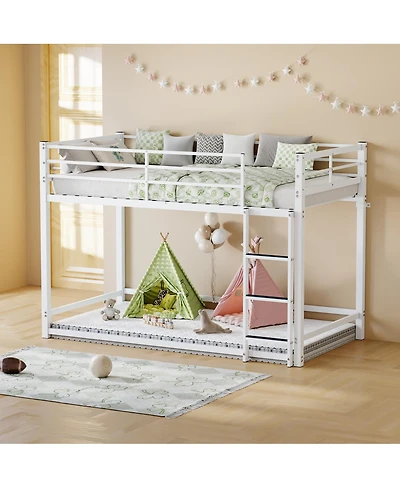 Streamdale Furniture Twin Over Twin Metal Bunk Bed with Ladder and Guardrail
