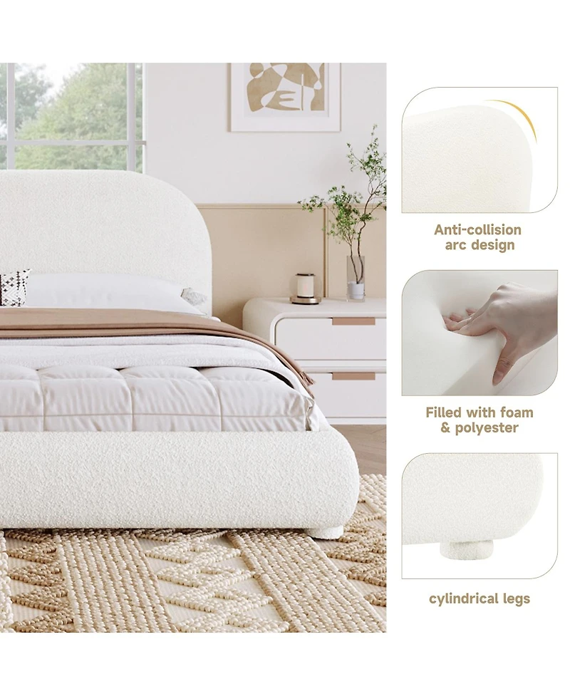 Streamdale Furniture Cream Style Fabric Upholstered Bed, Simple Modern Bedroom Double Bed