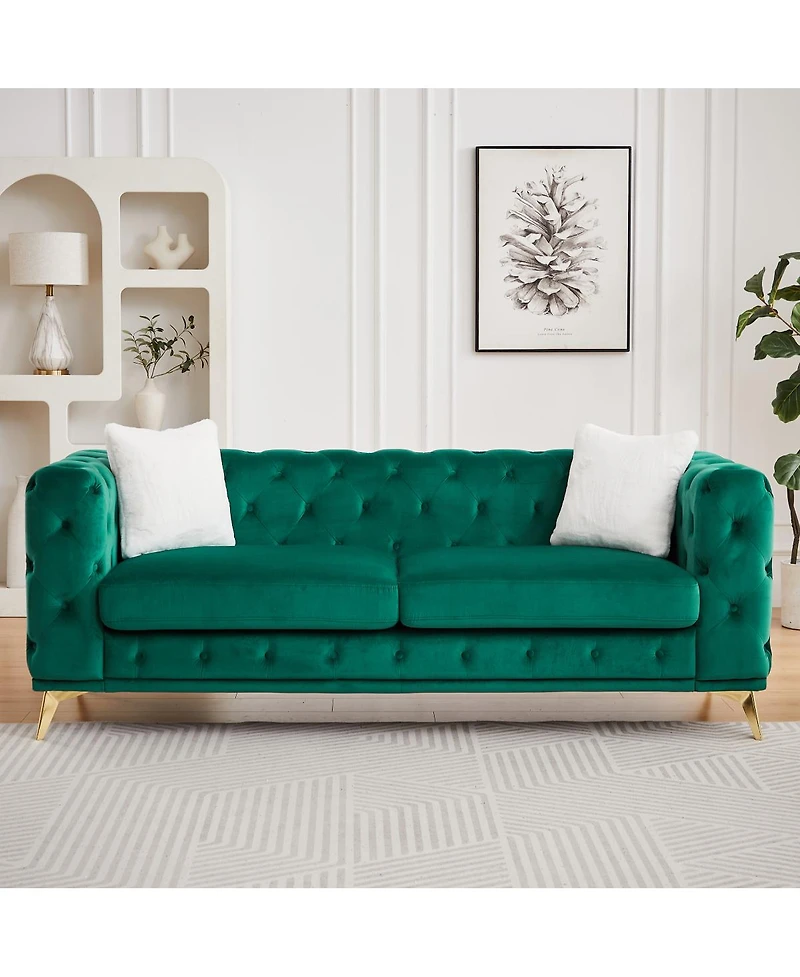 Streamdale Furniture Classic Modern 82.5" Velvet Chesterfield Sofa with Tufted Detailing