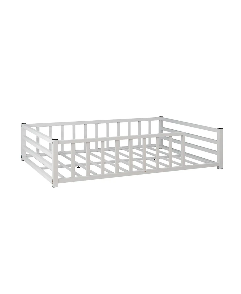 Streamdale Furniture Metal Floor Bed with Guardrails, No Box Spring Needed