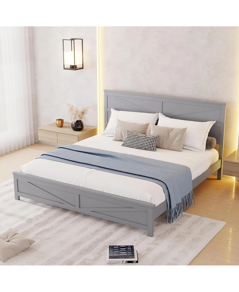 Streamdale Furniture Farmhouse King Bed with Barn Door Headboard and Footboard