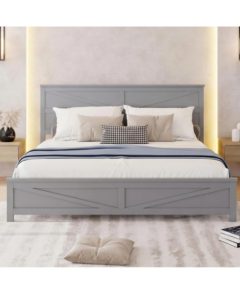 Streamdale Furniture Farmhouse King Bed with Barn Door Headboard and Footboard