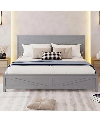 Streamdale Furniture Farmhouse King Bed with Barn Door Headboard and Footboard