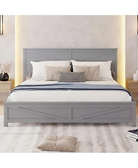 Streamdale Furniture Farmhouse King Bed with Barn Door Headboard and Footboard