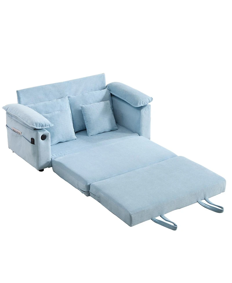 Streamdale Furniture 58 inch 3-in-1 Convertible Upholstered Futon Sofa Bed with Side Pockets