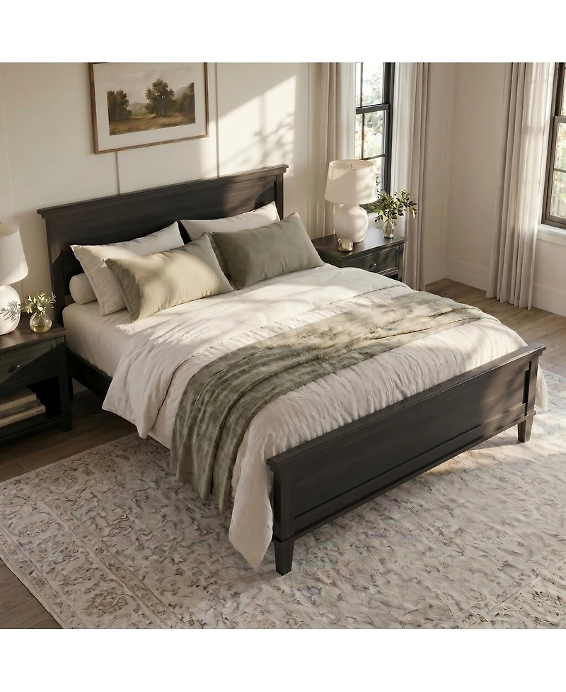 Streamdale Furniture Mid-Century Modern Wood Platform Bed with Headboard