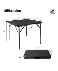 Aofar 34" Square Folding Card Table Portable Hdpe Plastic Indoor Outdoor Picnic Camping Party