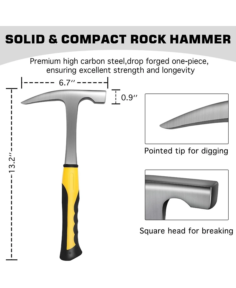 Xdovet Rock Hammer Geology Kit Masonry Chisel Safety Glasses Loupe Gloves Prospecting