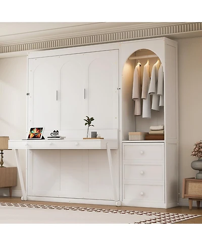 Streamdale Furniture Murphy Bed with Storage Shelf, Led Light, and 3 Drawers