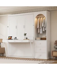 Streamdale Furniture Murphy Bed with Storage Shelf, Led Light, and 3 Drawers