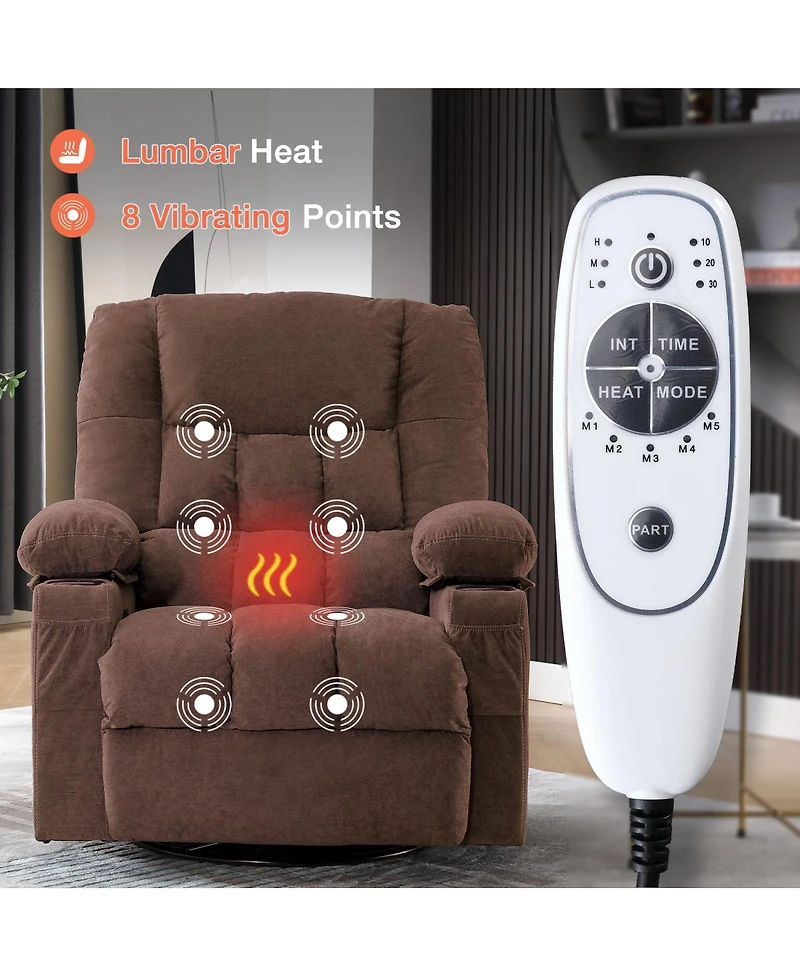 Streamdale Furniture Massage Swivel Rocker Recliner Chair with Heat, Vibration, and Usb Port