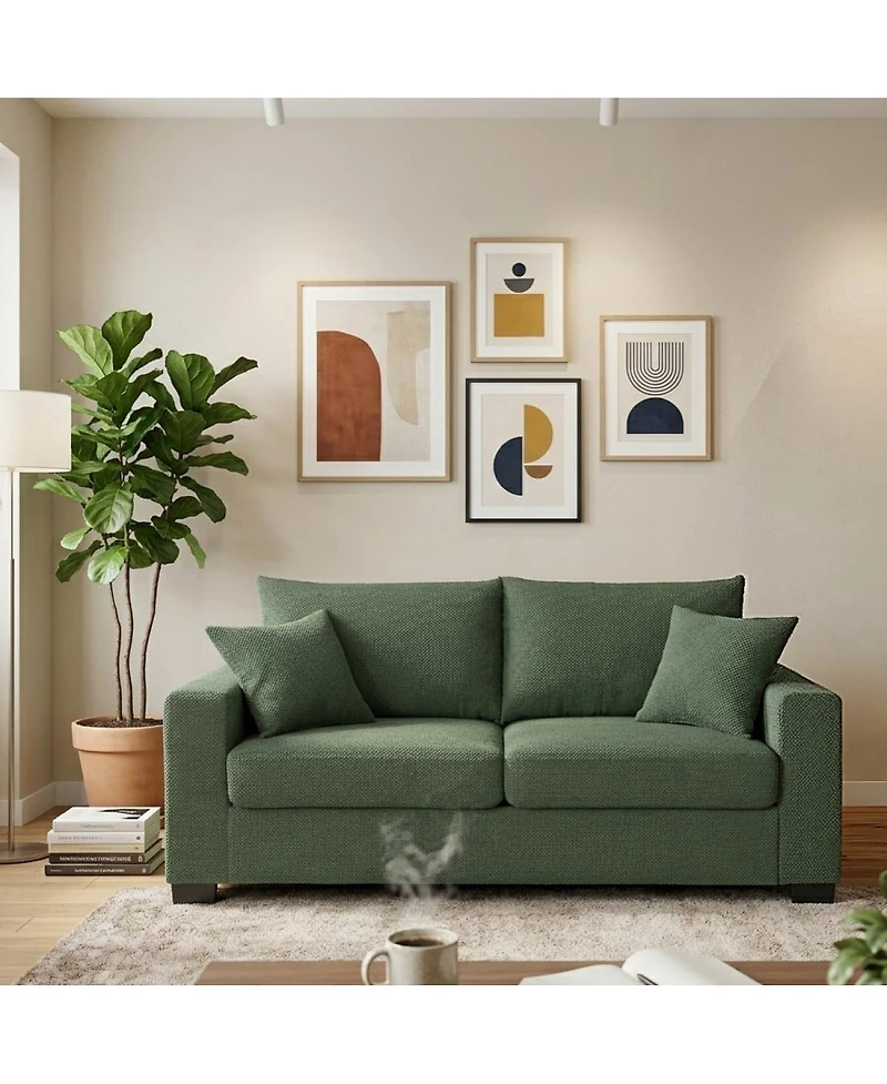 Streamdale Furniture 69-inch Two-Seater Textured Fabric Sofa with 2 Throw Pillows