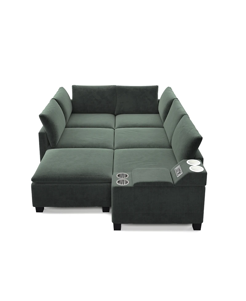 Streamdale Furniture 121.2" Modular U-Shaped Cloud Sectional Sofa with Storage and Usb