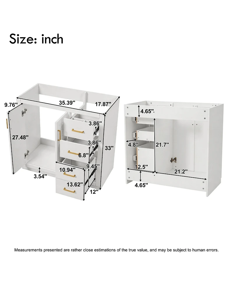 Busdays 36 Inch Bathroom Vanity without Top Sink Solid Wood Frame Freestanding Storage Cabinet with 3 Drawers, Soft Closing Doors Basin Not Included