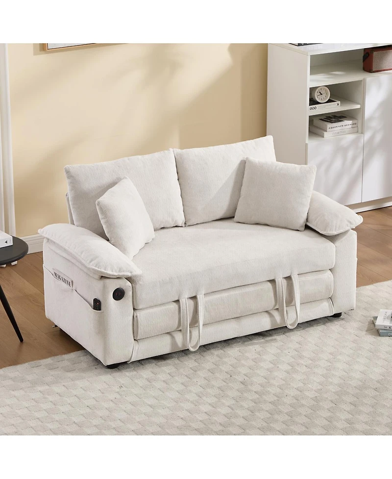 Streamdale Furniture 58" 3-in-1 Upholstered Convertible Futon Sofa Bed with Side Pockets