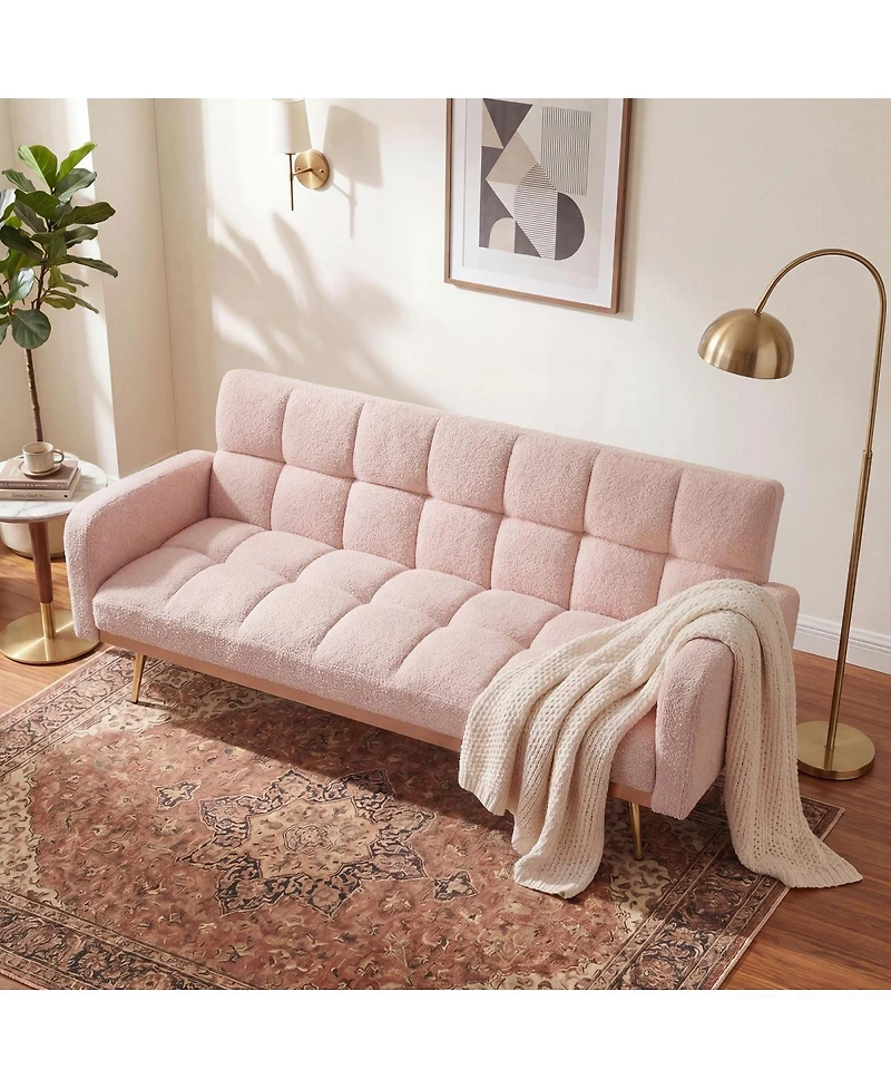 Streamdale Furniture 69" Soft Teddy Fleece Adjustable Sofa Bed for Small Spaces