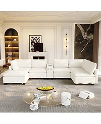 Streamdale Furniture 121.2" Modular U-Shaped Cloud Sectional Sofa with Storage, Usb and Bluetooth