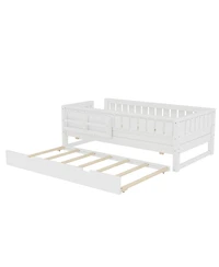 Streamdale Furniture Twin Bed with Bookshelves, Staircase, Safety Rails, and Trundle