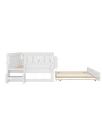 Streamdale Furniture Twin Bed with Bookshelves, Staircase, Safety Rails, and Trundle