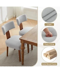 Flynama Set of 2 Linen Curved Wingback Dining Chairs, Rubber Wood Legs 250lbs Capacity