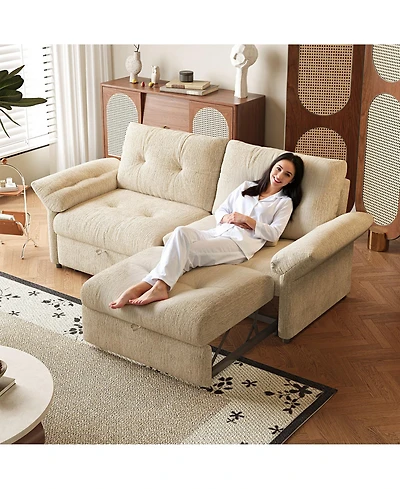Boyel Living 81.5" Chenille Convertible Sofa Bed, 2-in-1 Pull Out Couch with Solid Wood Frame, 600 lbs Capacity