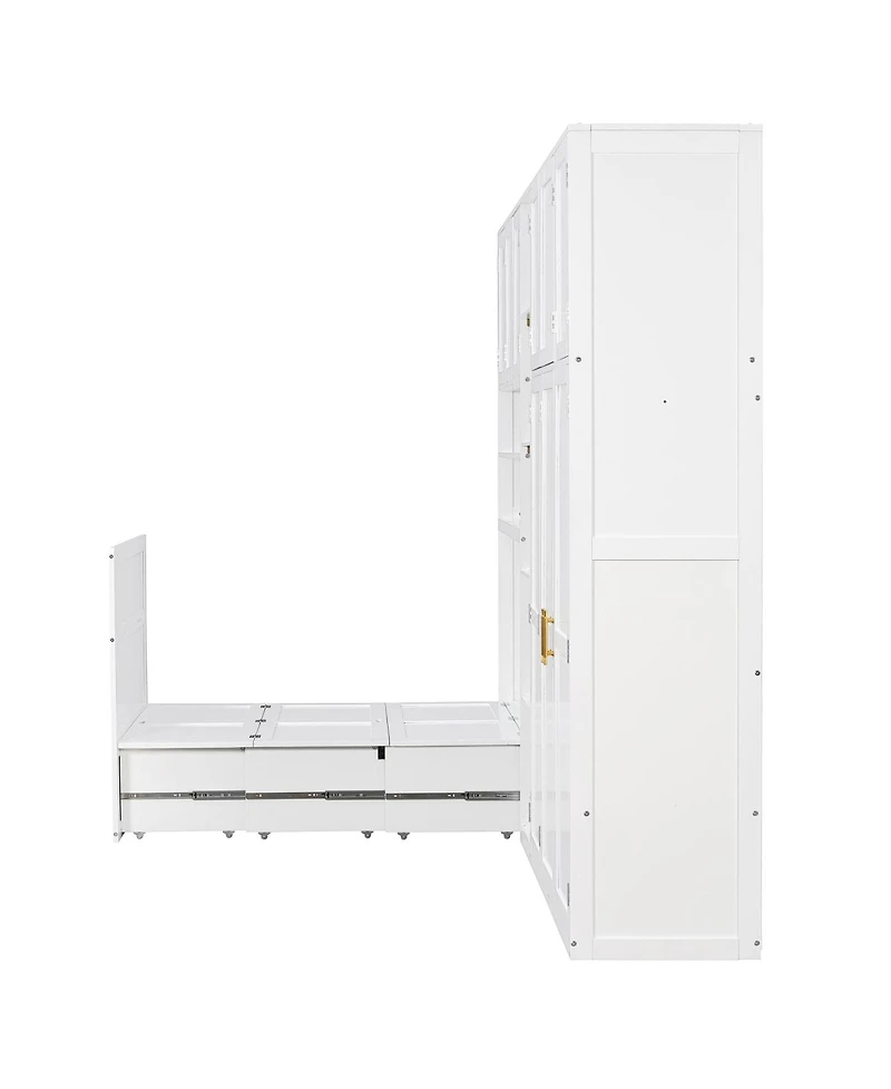 Streamdale Furniture Murphy Cabinet Bed with Wardrobe, Storage Shelves and Led Lights