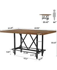 Tribesigns 63-Inch Industrial Bar Table with Metal Footrest, Counter Height Pub Table for Kitchen, Home Bar and Entertaining