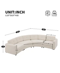 Streamdale Furniture 4-Piece Upholstered Curved Modular Sectional Sofa with Button Tufted Back