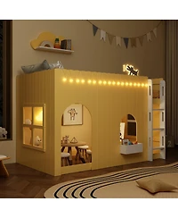Streamdale Furniture Twin Size Kids Loft Bed with Warm Led Light String, Primrose