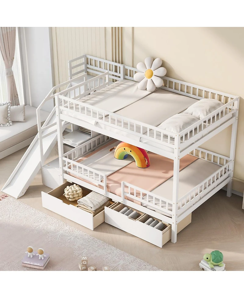 Streamdale Furniture Full over Full Bunk Bed with Storage Staircase, Slide and 2 Drawers