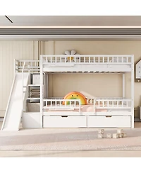 Streamdale Furniture Full over Full Bunk Bed with Storage Staircase, Slide and 2 Drawers