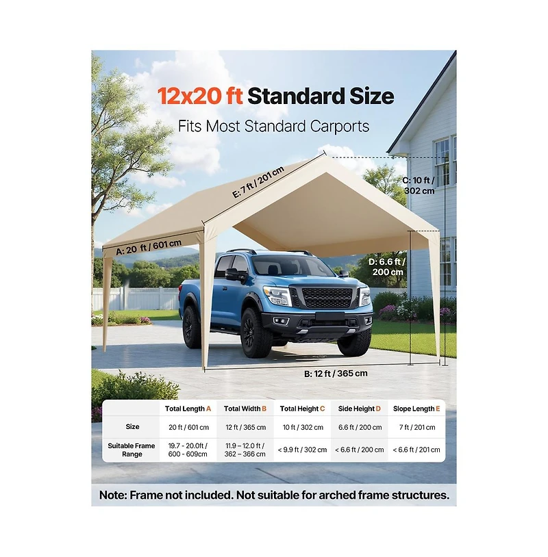 Sugift Carport Replacement Canopy Garage Top Tarp Uv Resistant Waterproof Ball Bungees