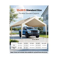 Sugift Carport Replacement Canopy Garage Top Tarp Uv Resistant Waterproof Ball Bungees