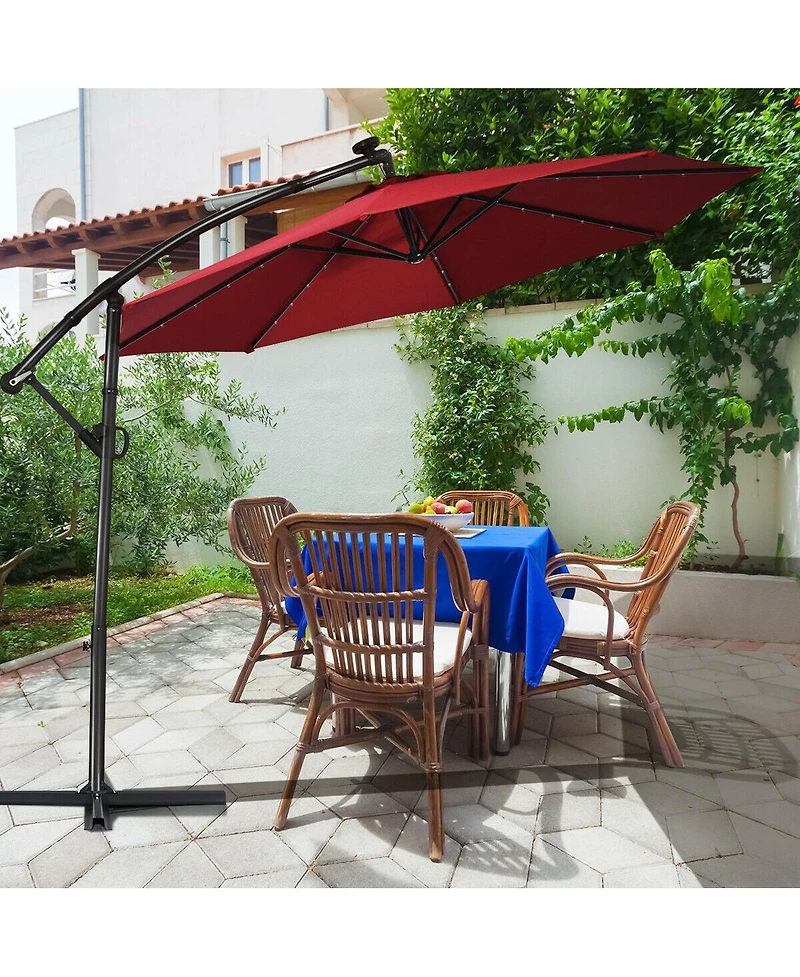 Sugift 10 feet 360degree(s) Rotation Solar Powered Led Patio Offset Umbrella without Weight Base