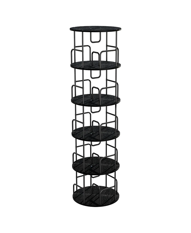 flynama 5-Tier 360 Degree Rotating Bookshelf Tower Stable Metal Frame Vertical Round Home Bedroom Storage Rack