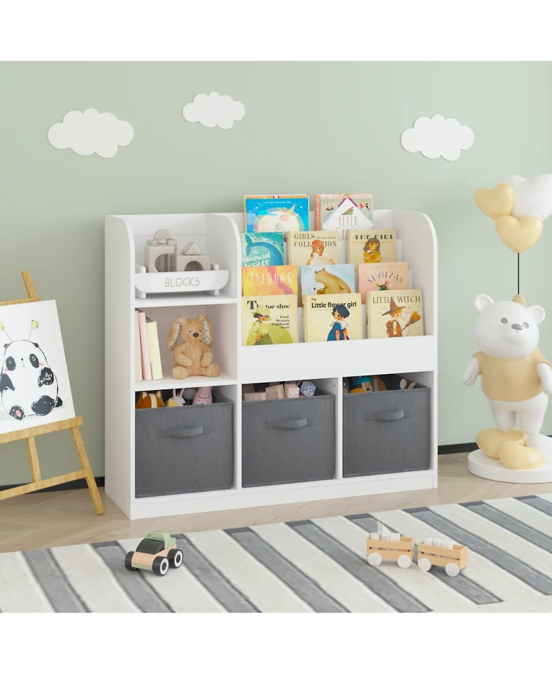 Flynama Kids Bookcase with 3 Fabric Drawers, Mdf Toy Storage Organizer