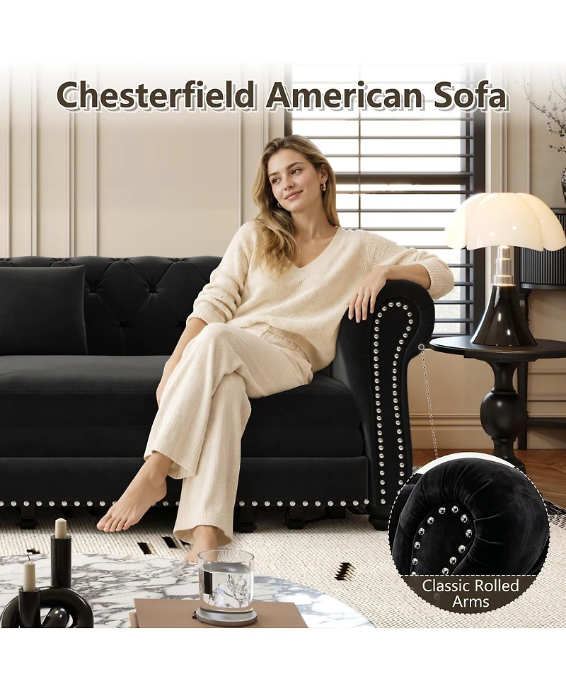 Streamdale Furniture Chesterfield 3-in-1 Convertible Pull-Out Sleeper Sofa Bed with Ottoman