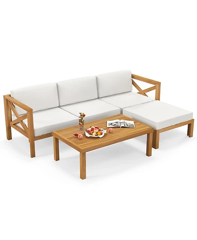 Sugift 5-Piece Acacia Wood Outdoor Conversation Set with Ottoman and Coffee Table