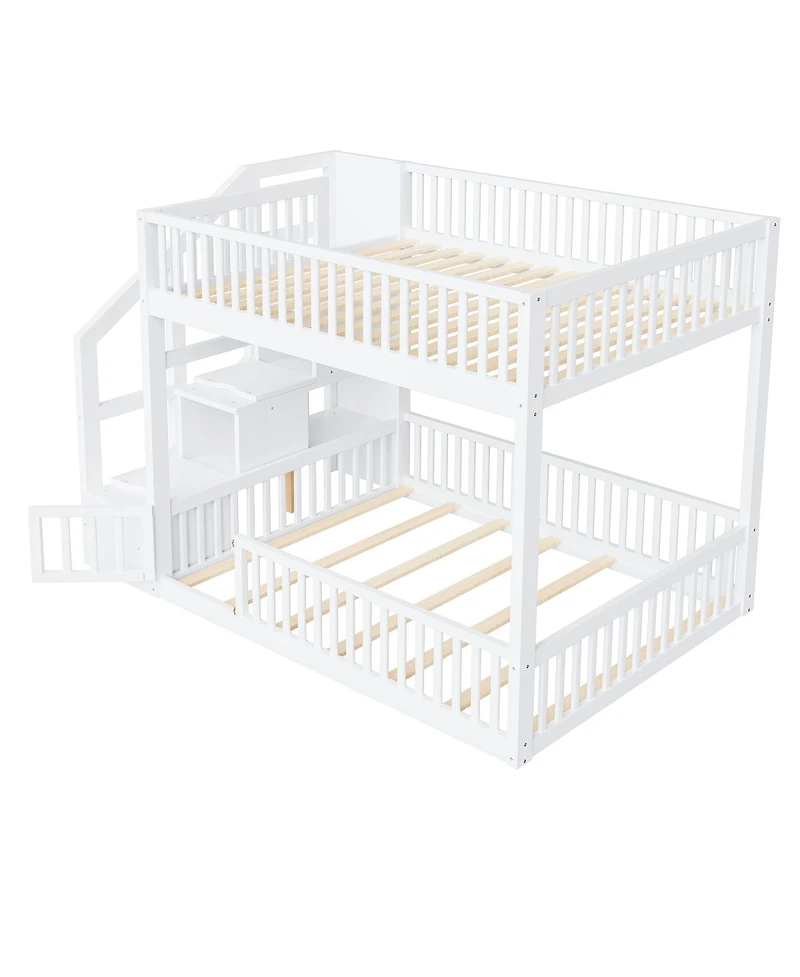 Streamdale Furniture Full Over Full Floor Bunk Bed, with Storage Staircase