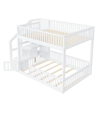 Streamdale Furniture Full Over Full Floor Bunk Bed, with Storage Staircase