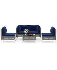 Sugift 5-Piece Pe Rattan Outdoor Sectional with Glass Coffee Table