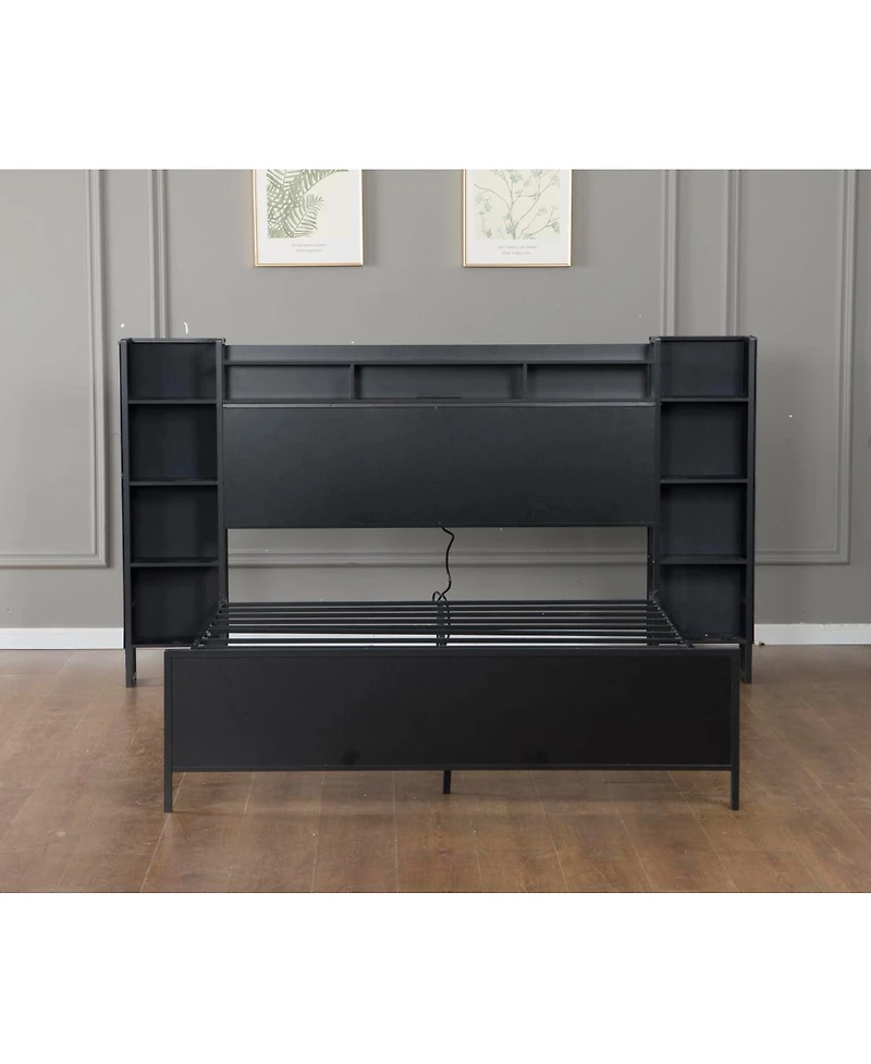 Streamdale Furniture Queen Bed Frame with Led Headboard, Usb Ports and Storage