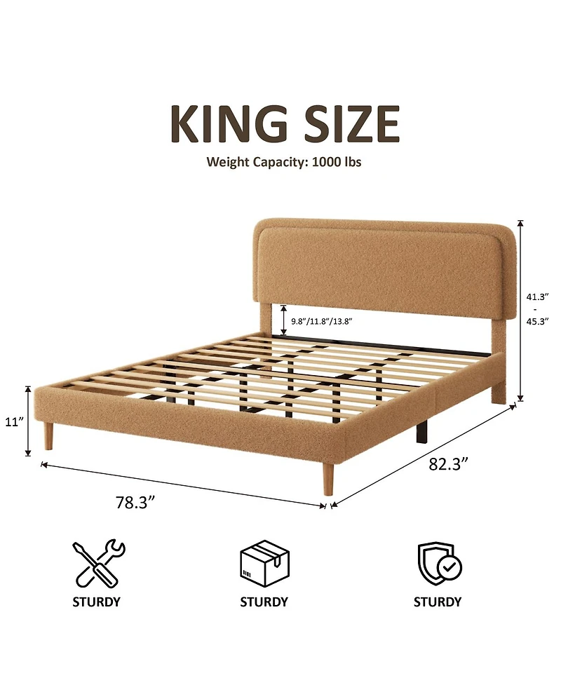 Streamdale Furniture King Upholstered Platform Bed with Adjustable Headboard