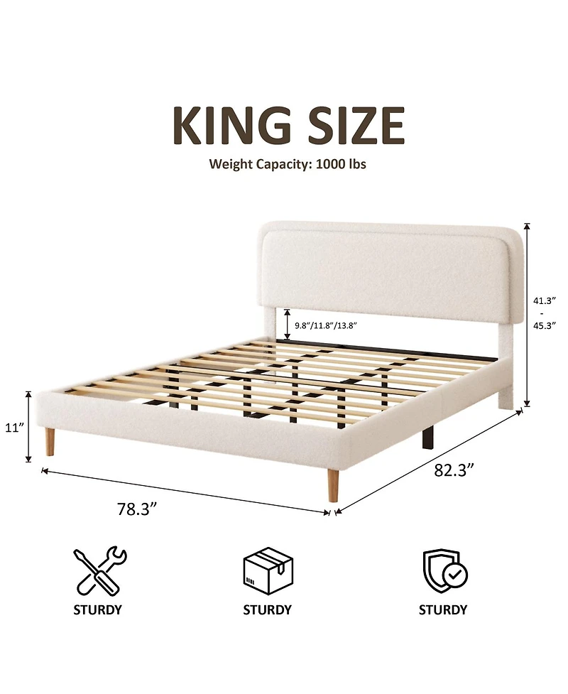 Streamdale Furniture Plush Upholstered King Platform Bed with Adjustable Headboard
