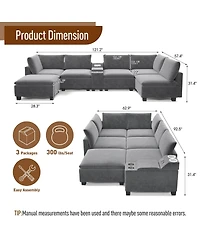 Streamdale Furniture 121.2" Modular U-Shaped Cloud Sectional Sofa with Storage and Usb