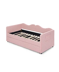 Streamdale Furniture Gingham Upholstered Twin Daybed with Trundle and Side Storage