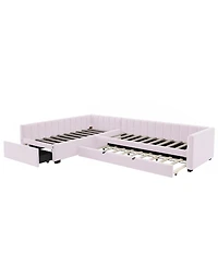 Streamdale Furniture L-Shaped Upholstered Twin Daybed with Trundle and Drawer