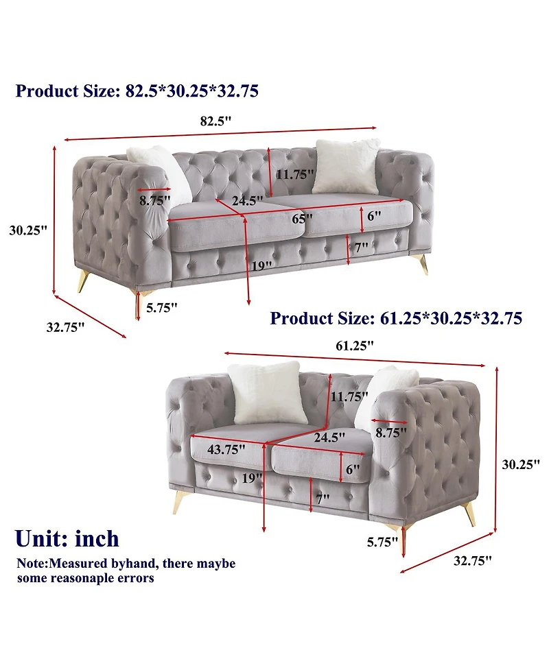Streamdale Furniture 3+2 Seater Velvet Sofa with Solid Wood Frame and Metal Feet
